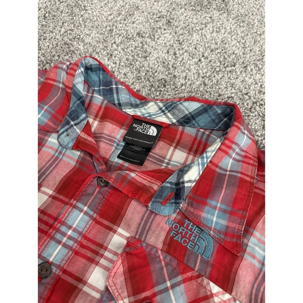 The North Face Mens XL Plaid Short Sleeve‎ Button Up Shirt Red Blue Cotton Modal